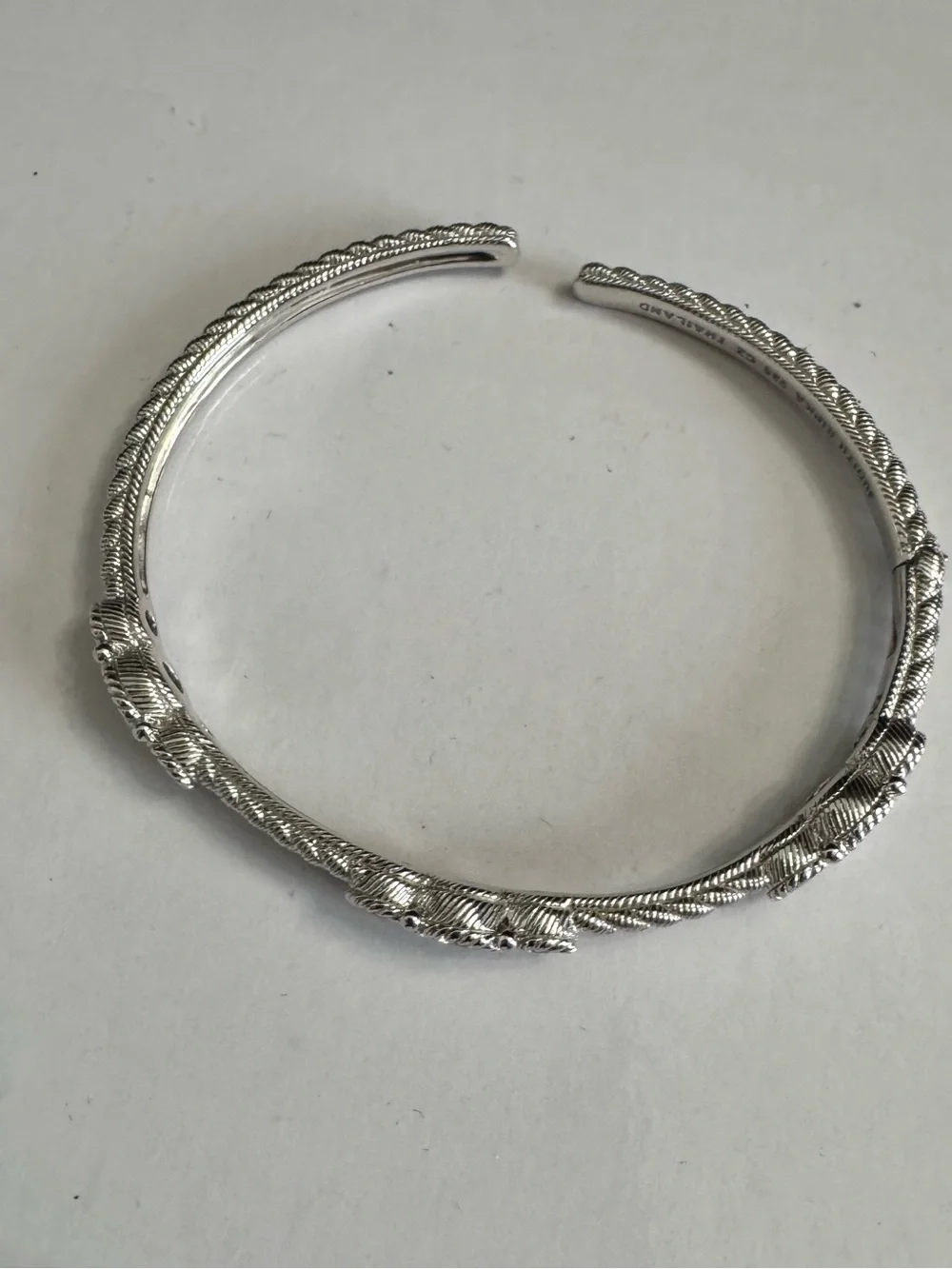 Judith Ripka 925 Silver Textured Bangle w/ Stations 3  Round Diamonique Crystals - Picture 4 of 9